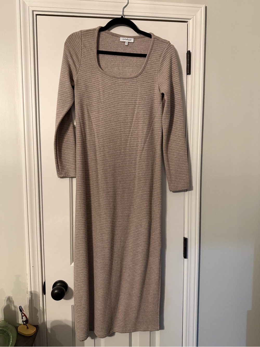 Motherhood Taupe Ribbed Scoop-Neck Long Sleeve Maxi Dress